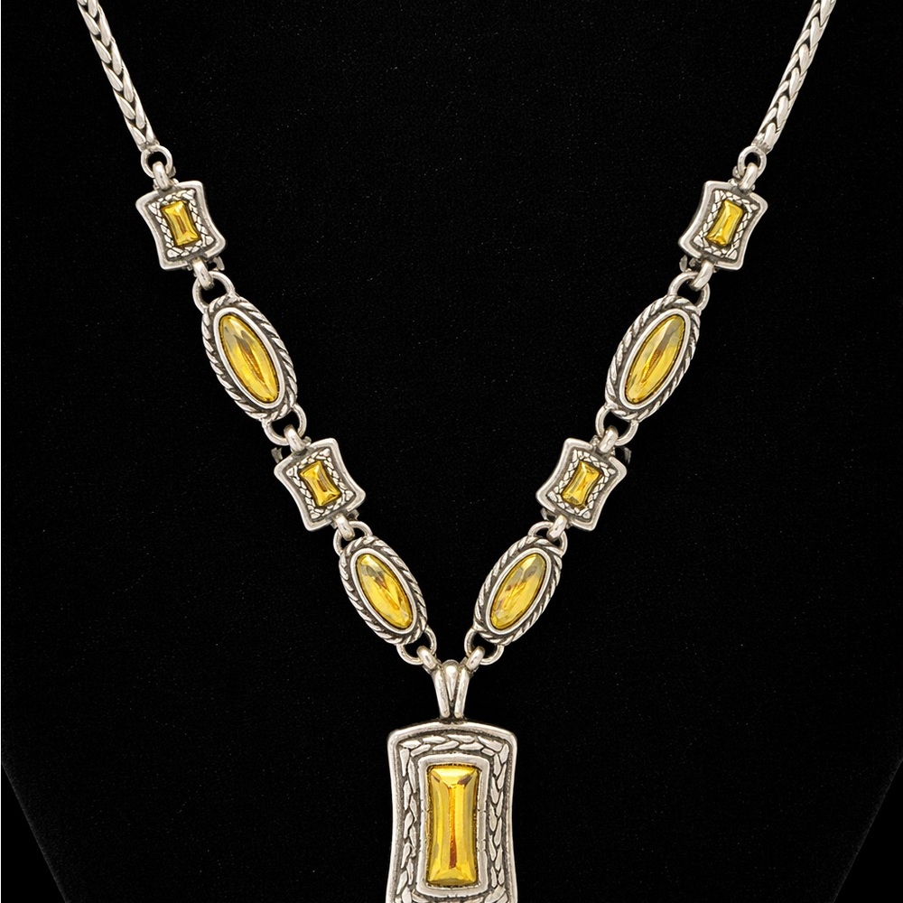 Brighton Two-Tone Silver & Gold Statement Necklace | Adjustable | Ornate Pendant